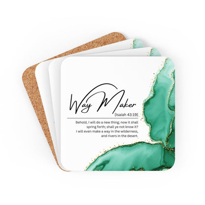 Coaster Set of 4 for Drinks Way Maker Green Print