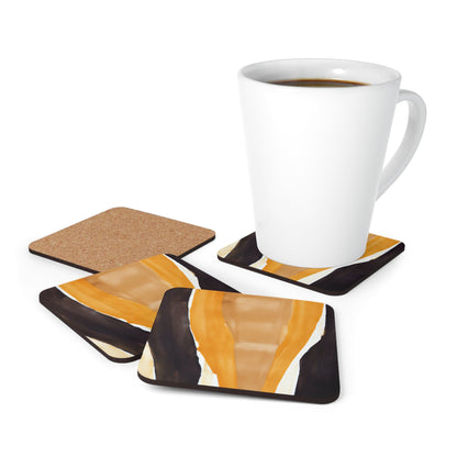 Coaster Set of 4 for Drinks Yellow Brown Abstract Pattern