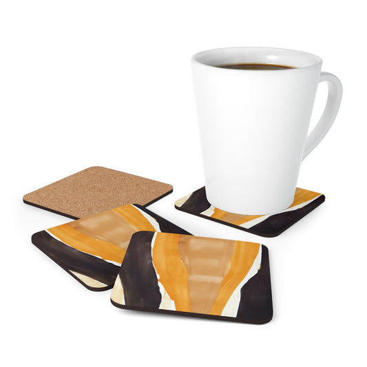 Coaster Set of 4 for Drinks Yellow Brown Abstract Pattern