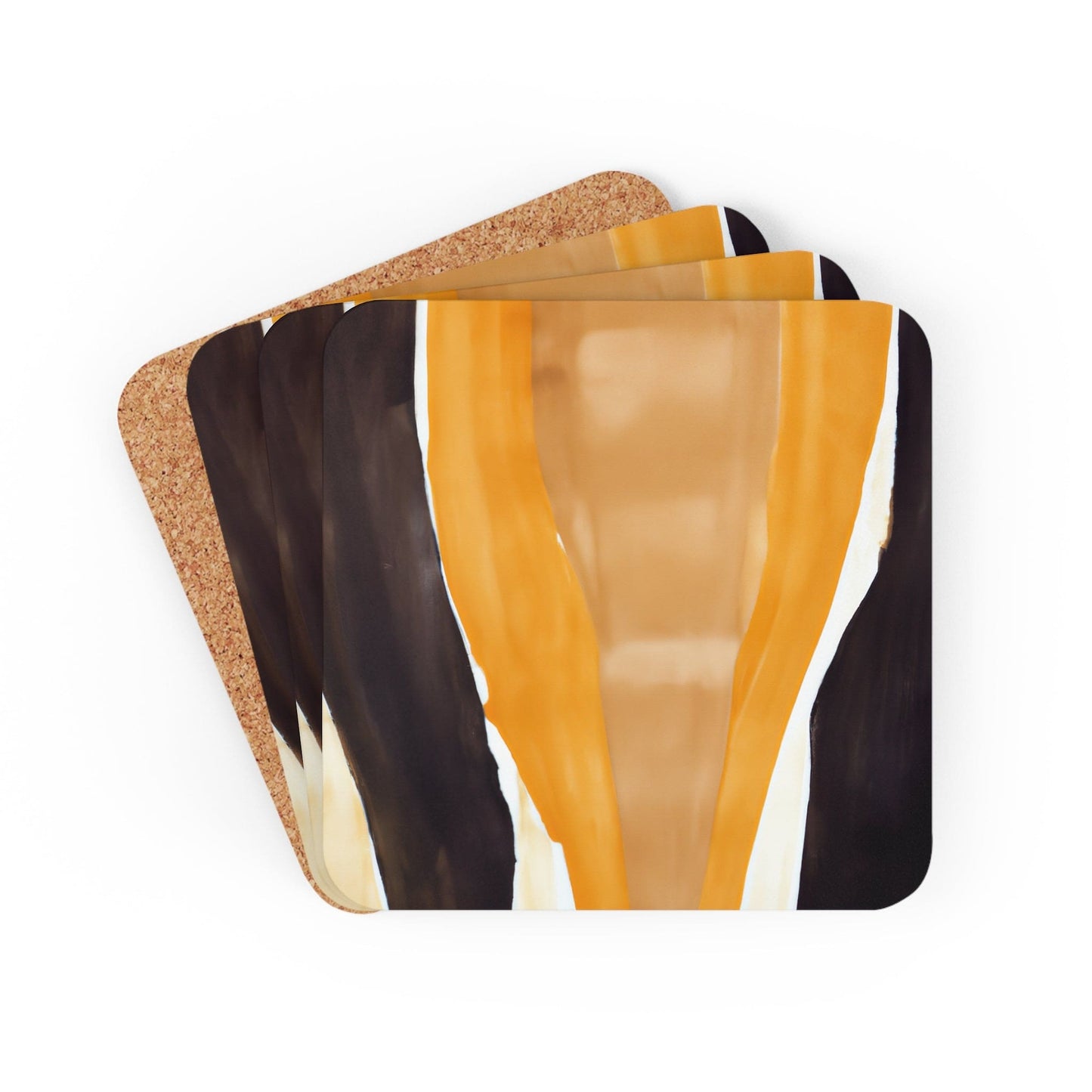 Coaster Set of 4 for Drinks Yellow Brown Abstract Pattern