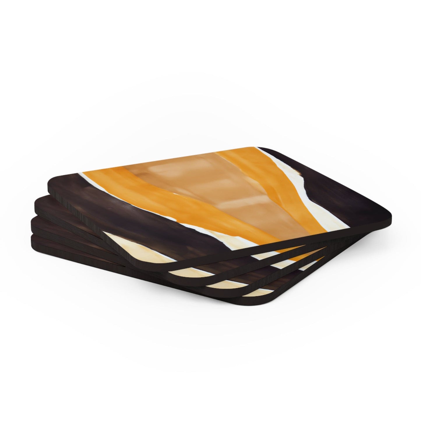 Coaster Set of 4 for Drinks Yellow Brown Abstract Pattern