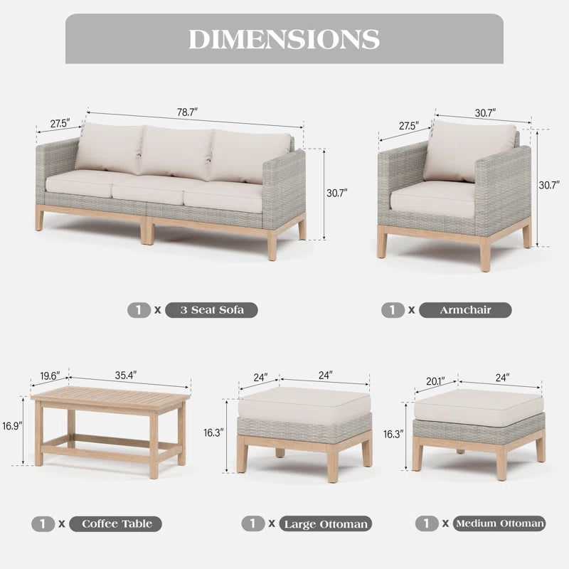 Six Person Outdoor Patio Set Weatherproof Acacia Table