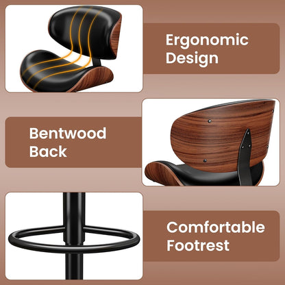 Contemporary Bentwood Adjustable PU Leather Bar Stools Set