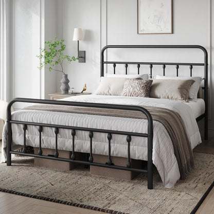 Queen Size Classic Metal Platform Bed With Durable Storage