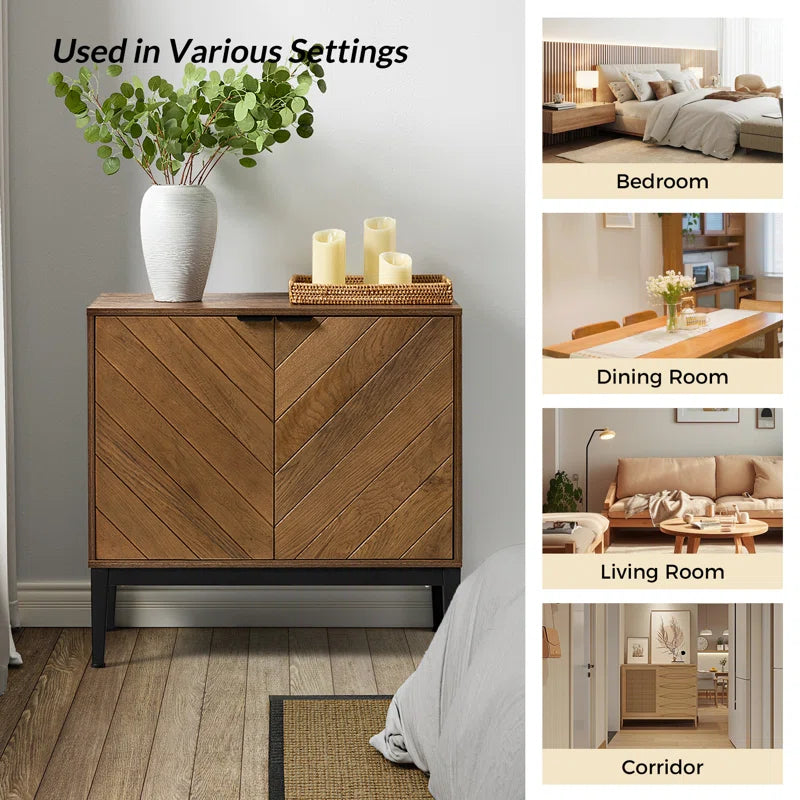Tall 2 Door Rustic Herringbone Accent Cabinet Design