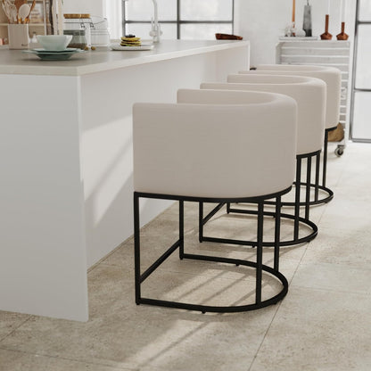 Contemporary Cream Linen Bar Stools Counter Height Set
