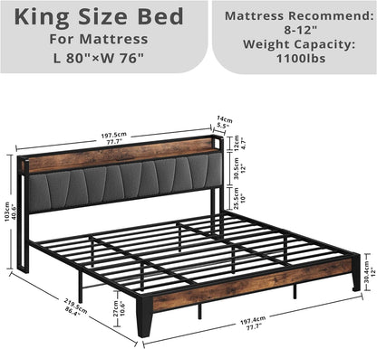 King Size Bed Frame With Storage Headboard USB Ports
