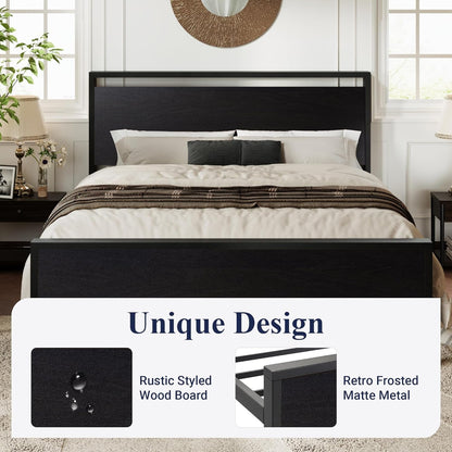 Queen Platform Bed Frame With Wooden Headboard Footboard