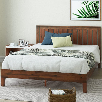 Queen Wood Platform Bed Frame With Headboard And Slats