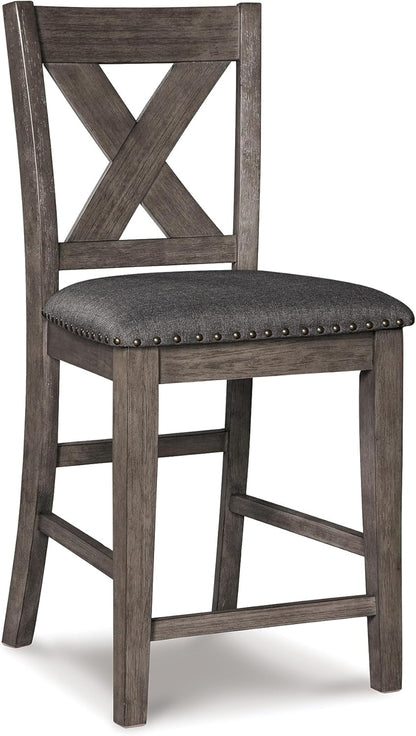Caitbrook Rustic 24.63" Counter Height Upholstered Barstool, Set of 2, Gray