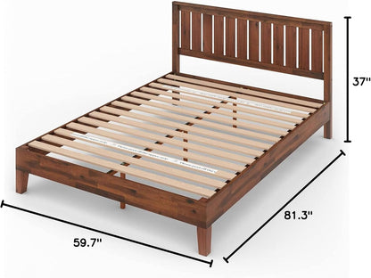 Queen Wood Platform Bed Frame With Headboard And Slats