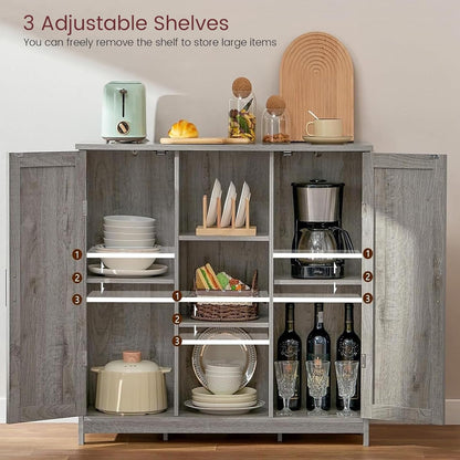 Storage Cabinet with 2 Doors and 4 Adjustable Shelves, Buffet Cabinet with Storage, Floor Cabinet for Living Room, Entryway, Kitchen, Grey
