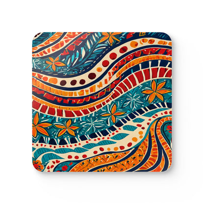 Handcrafted Square Coaster Set of 4 Boho Floral Print
