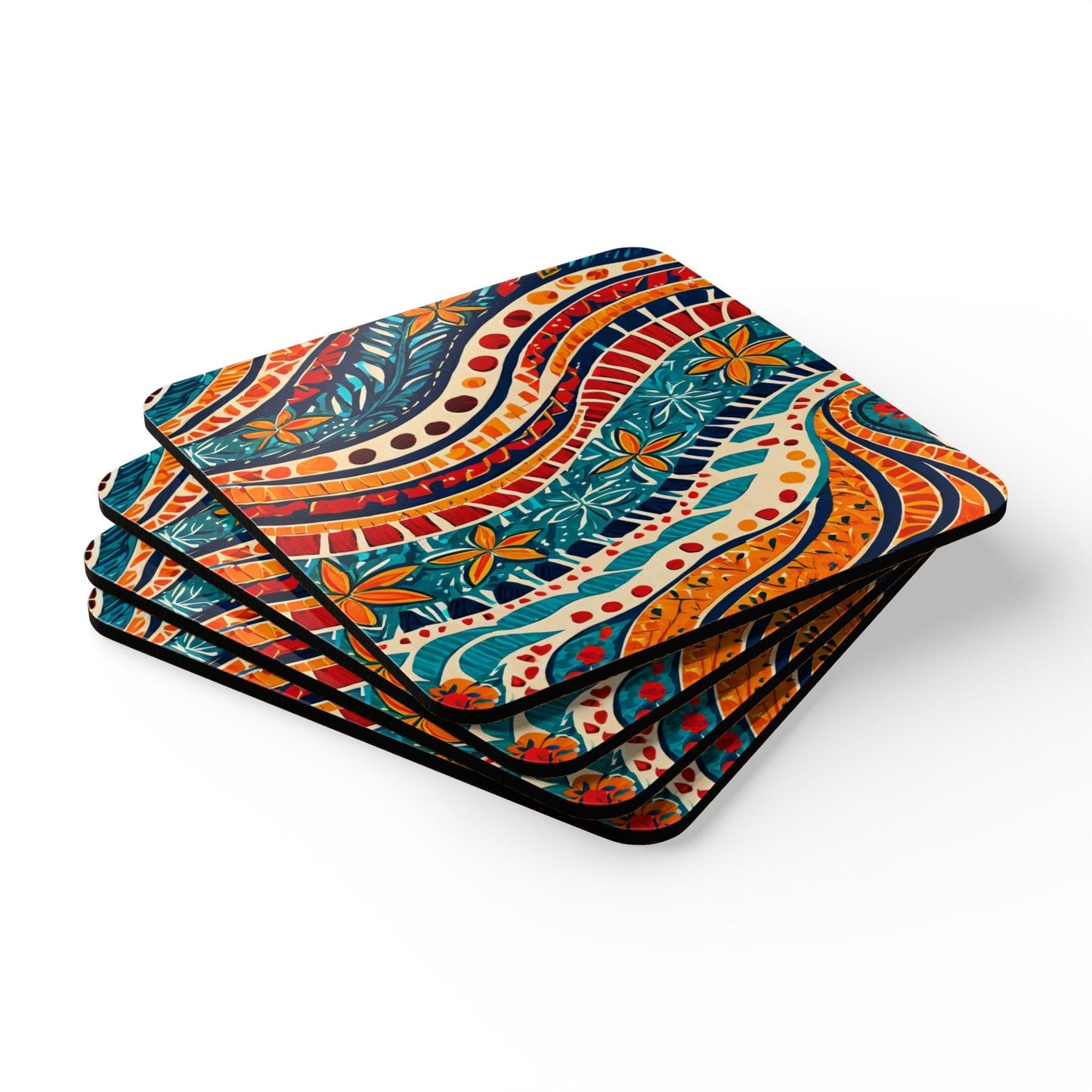 Handcrafted Square Coaster Set of 4 Boho Floral Print