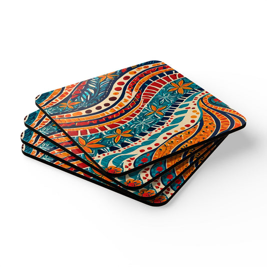 Handcrafted Square Coaster Set of 4 Boho Floral Print