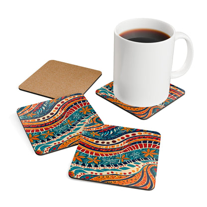 Handcrafted Square Coaster Set of 4 Boho Floral Print