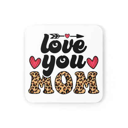 Handcrafted Square Coaster Set of 4 - Love you Mom Leopard Print