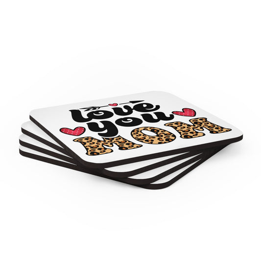 Handcrafted Square Coaster Set of 4 - Love you Mom Leopard Print