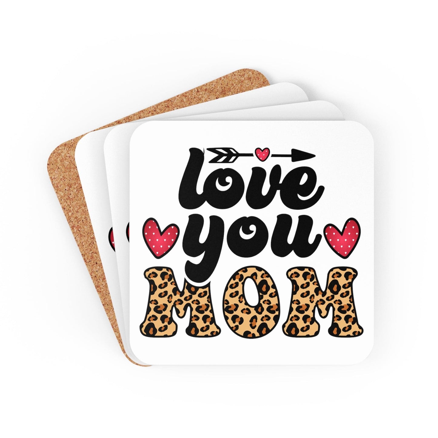 Handcrafted Square Coaster Set of 4 - Love you Mom Leopard Print