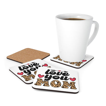 Handcrafted Square Coaster Set of 4 - Love you Mom Leopard Print