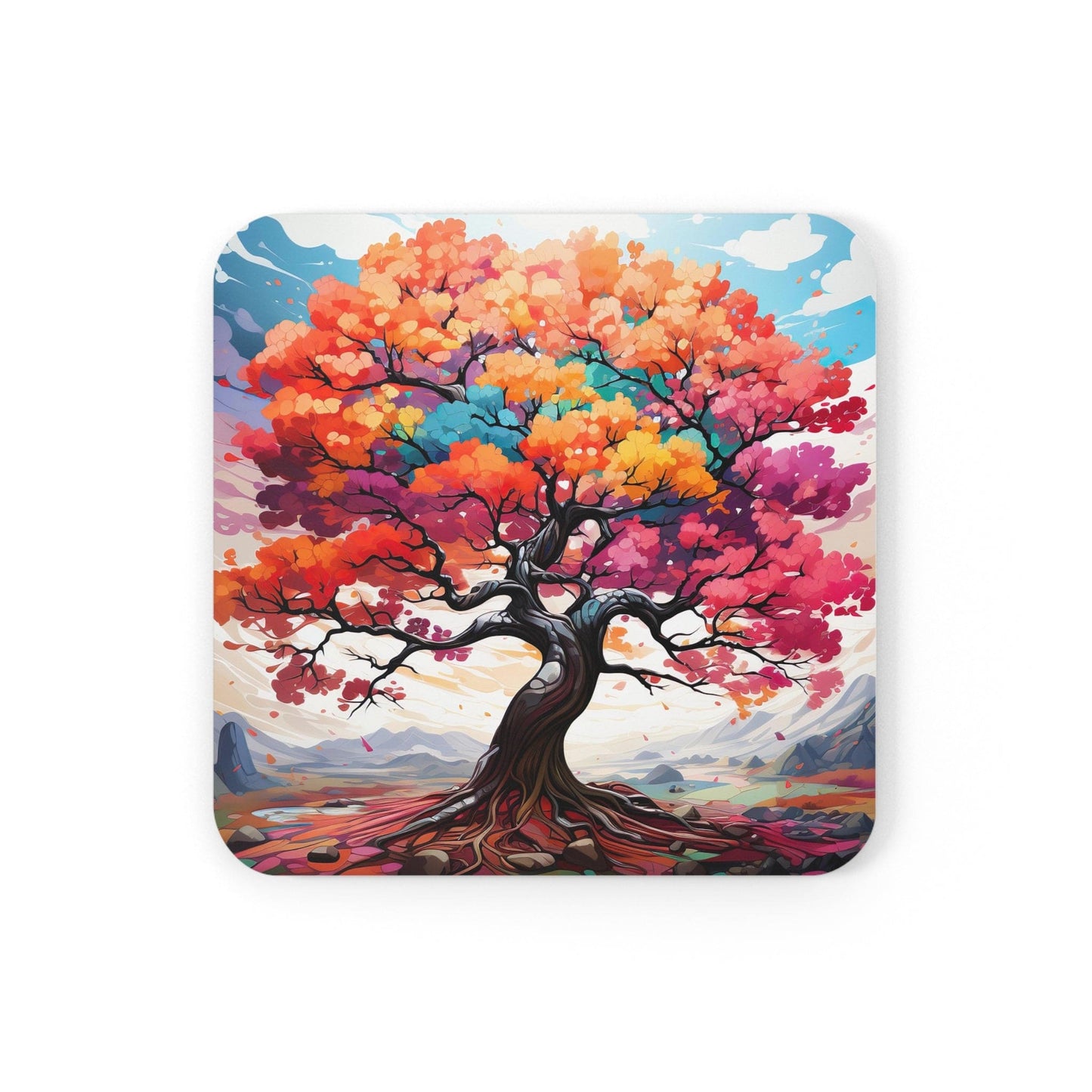 Handcrafted Square Coaster Set of 4 - Multicolor Tree of Life