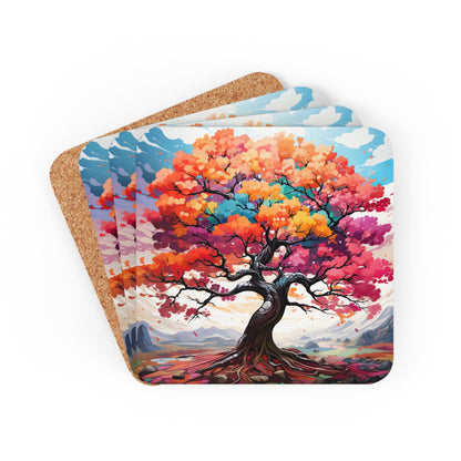 Handcrafted Square Coaster Set of 4 - Multicolor Tree of Life
