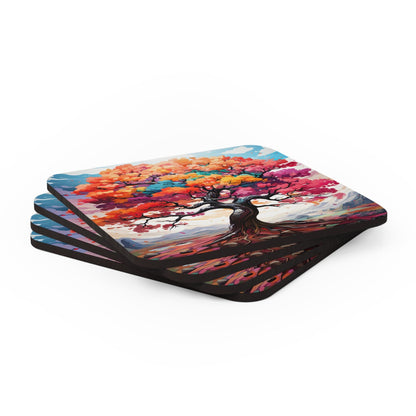 Handcrafted Square Coaster Set of 4 - Multicolor Tree of Life