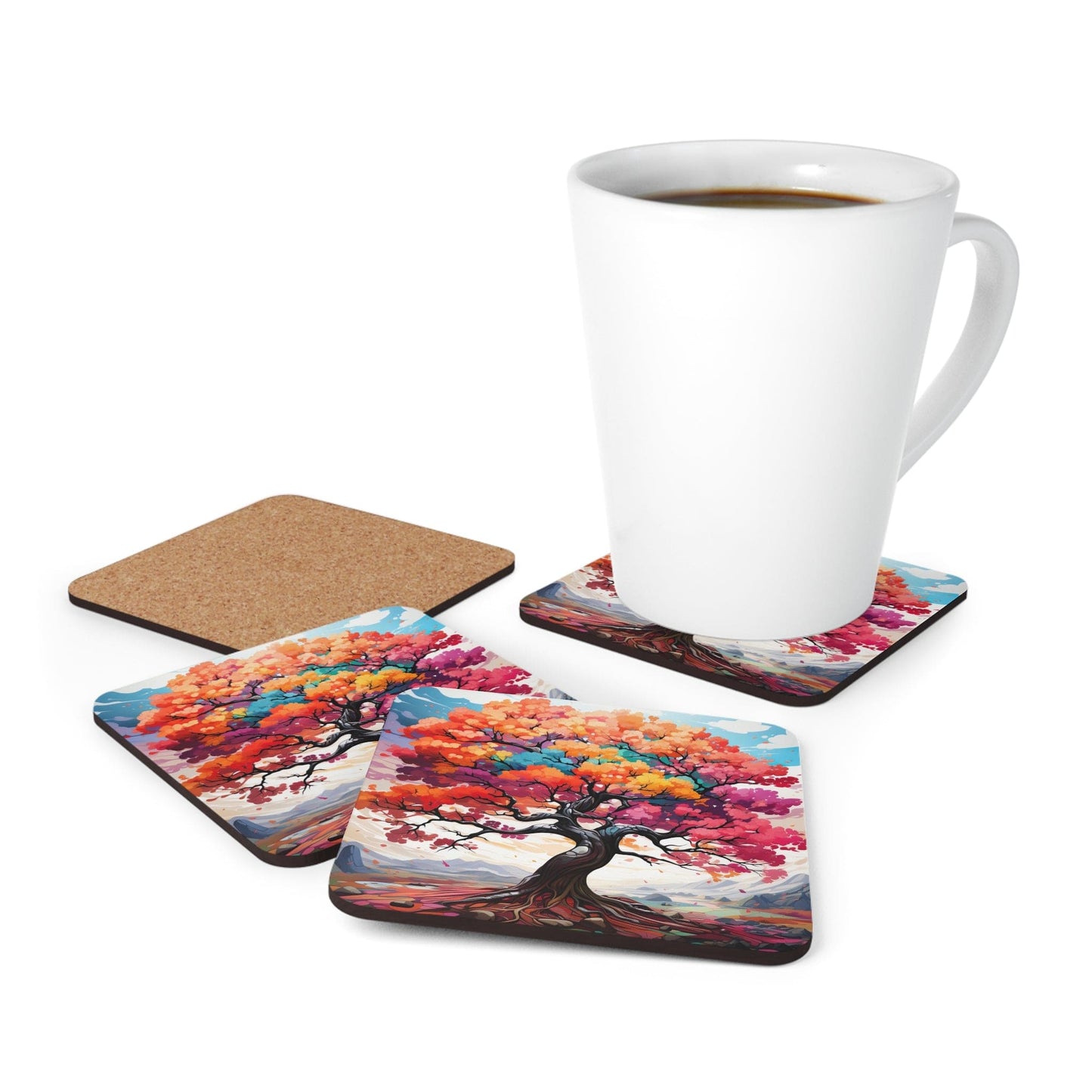 Handcrafted Square Coaster Set of 4 - Multicolor Tree of Life