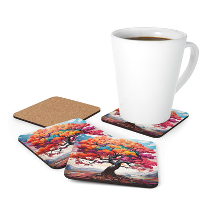 Handcrafted Square Coaster Set of 4 - Multicolor Tree of Life