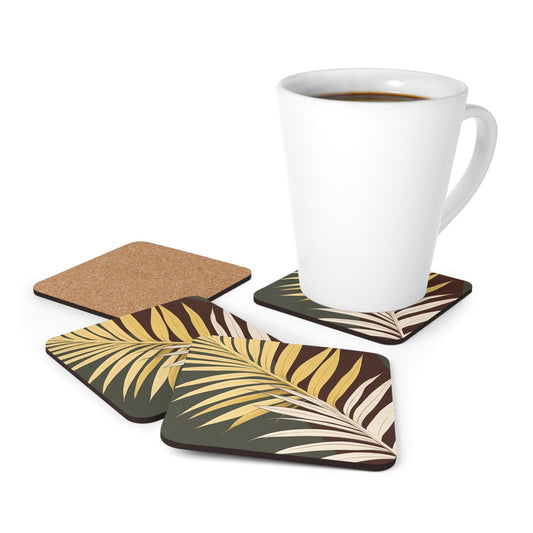 Handcrafted Square Coaster Set of 4 - Palm Tree Leaves Pattern