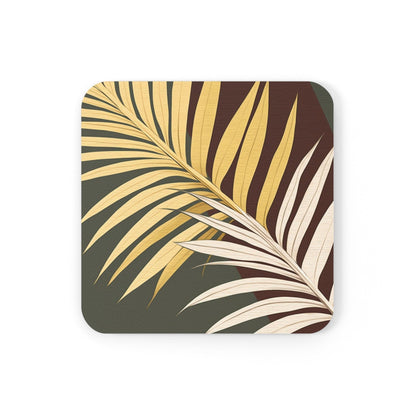 Handcrafted Square Coaster Set of 4 - Palm Tree Leaves Pattern
