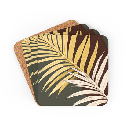 Handcrafted Square Coaster Set of 4 - Palm Tree Leaves Pattern