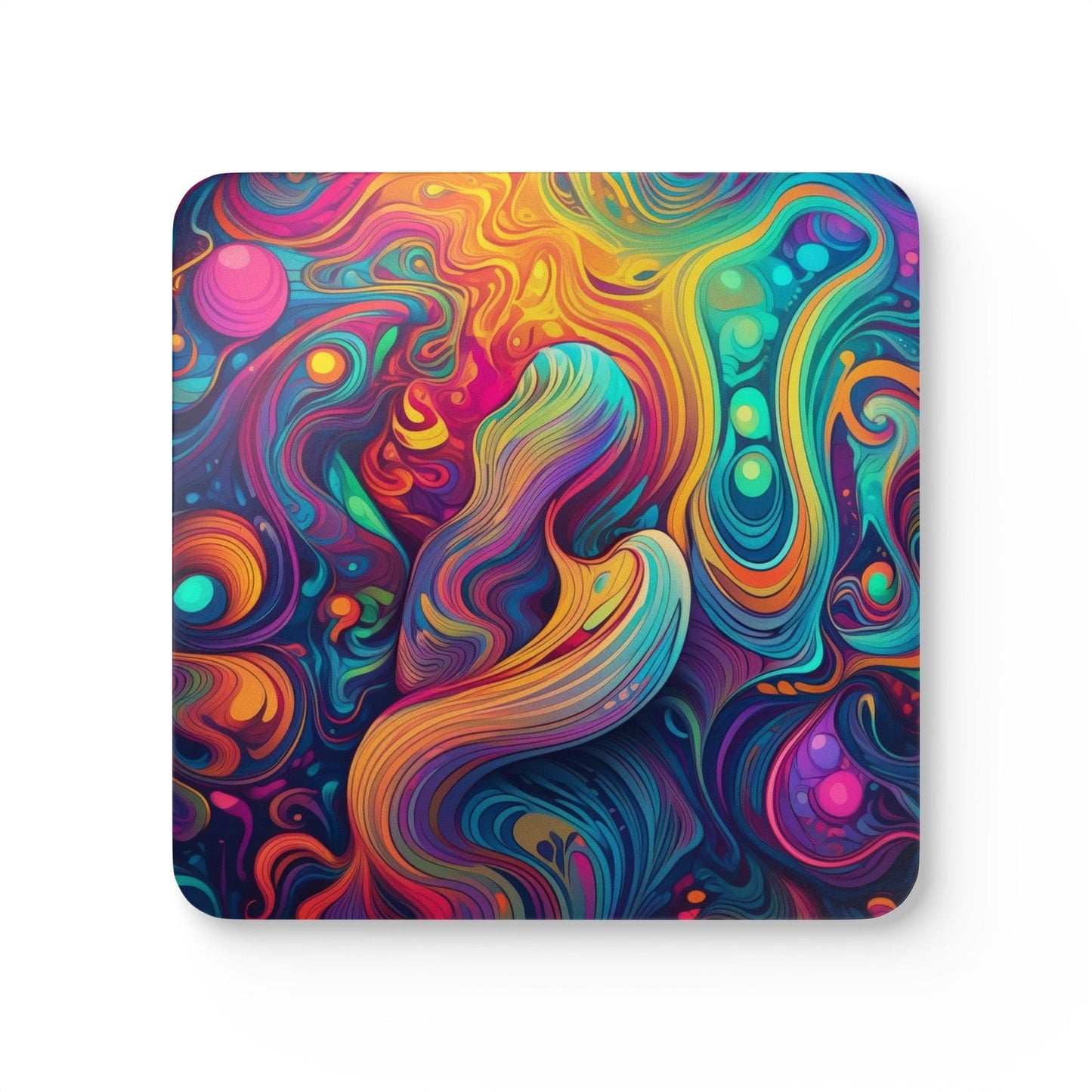 Handcrafted Square Coaster Set of 4 Vibrant Psychedelic Kaleidoscope Boho Print