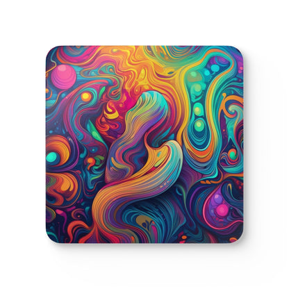 Handcrafted Square Coaster Set of 4 Vibrant Psychedelic Kaleidoscope Boho Print