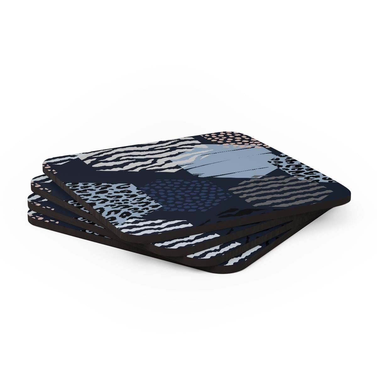 Home Decor - Coaster Set - 4 Piece Home/office - Blue Grey White Hexagon Print
