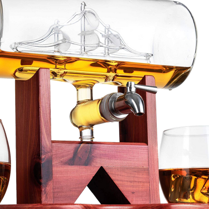 Whiskey Decanter Set, Liquor Dispenser for Home Bar, Crystal Glass - 1250ml Ship & 2 Whiskey Glasses Beautiful Stand Fathers Day, Gift for Dad, Husband or Boyfriend - The Wine Savant 100% Lead-Free