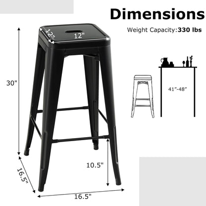 Metal Backless Bar Stools Set of 4, 30" Bar Height Modern Industrial Barstools W/Cut-Out Handle, Footrest, Rubber Foot Pads, Stackable Bar Dining Chairs for Kitchen Island, Black