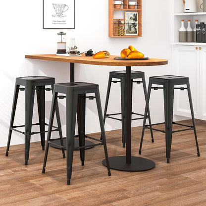 Metal Backless Bar Stools Set of 4, 30" Bar Height Modern Industrial Barstools W/Cut-Out Handle, Footrest, Rubber Foot Pads, Stackable Bar Dining Chairs for Kitchen Island, Black