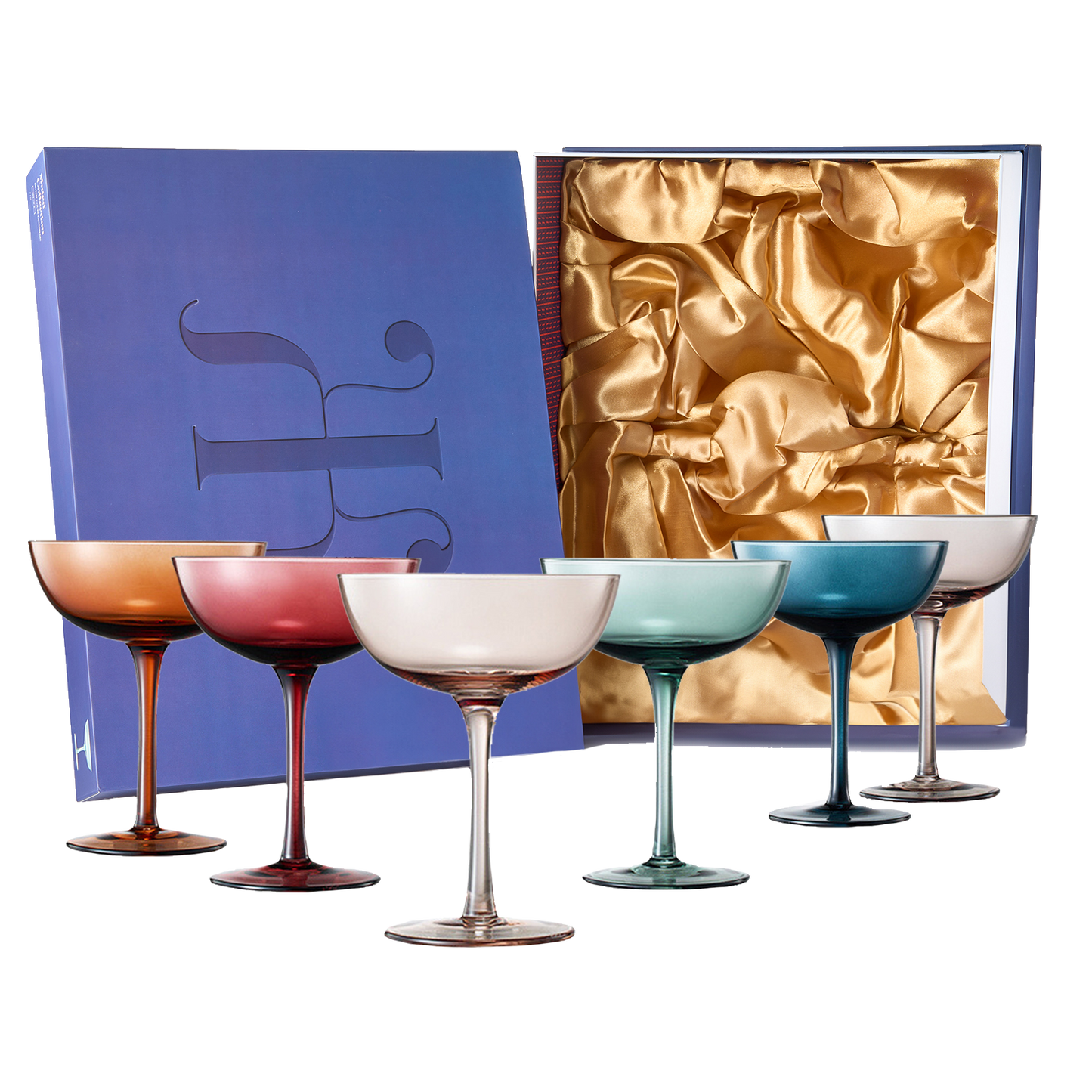 Cocktail & Champagne Coupe Glasses Coupe Cocktail Glasses 7 oz | Set of 6 | Pastel Colored Crystal Cocktail Glassware for Champagne, Martini, Manhattan Goblet Cocktails, Glassware - Luxury Gift Box