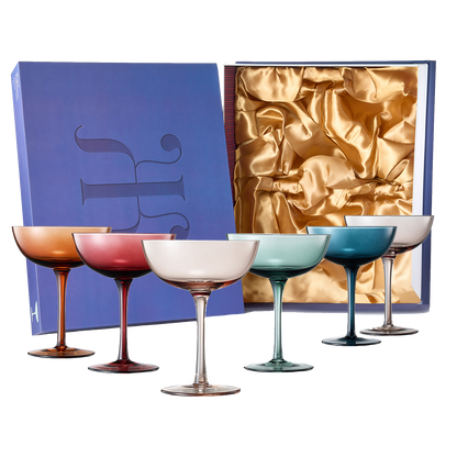 Cocktail & Champagne Coupe Glasses Coupe Cocktail Glasses 7 oz | Set of 6 | Pastel Colored Crystal Cocktail Glassware for Champagne, Martini, Manhattan Goblet Cocktails, Glassware - Luxury Gift Box