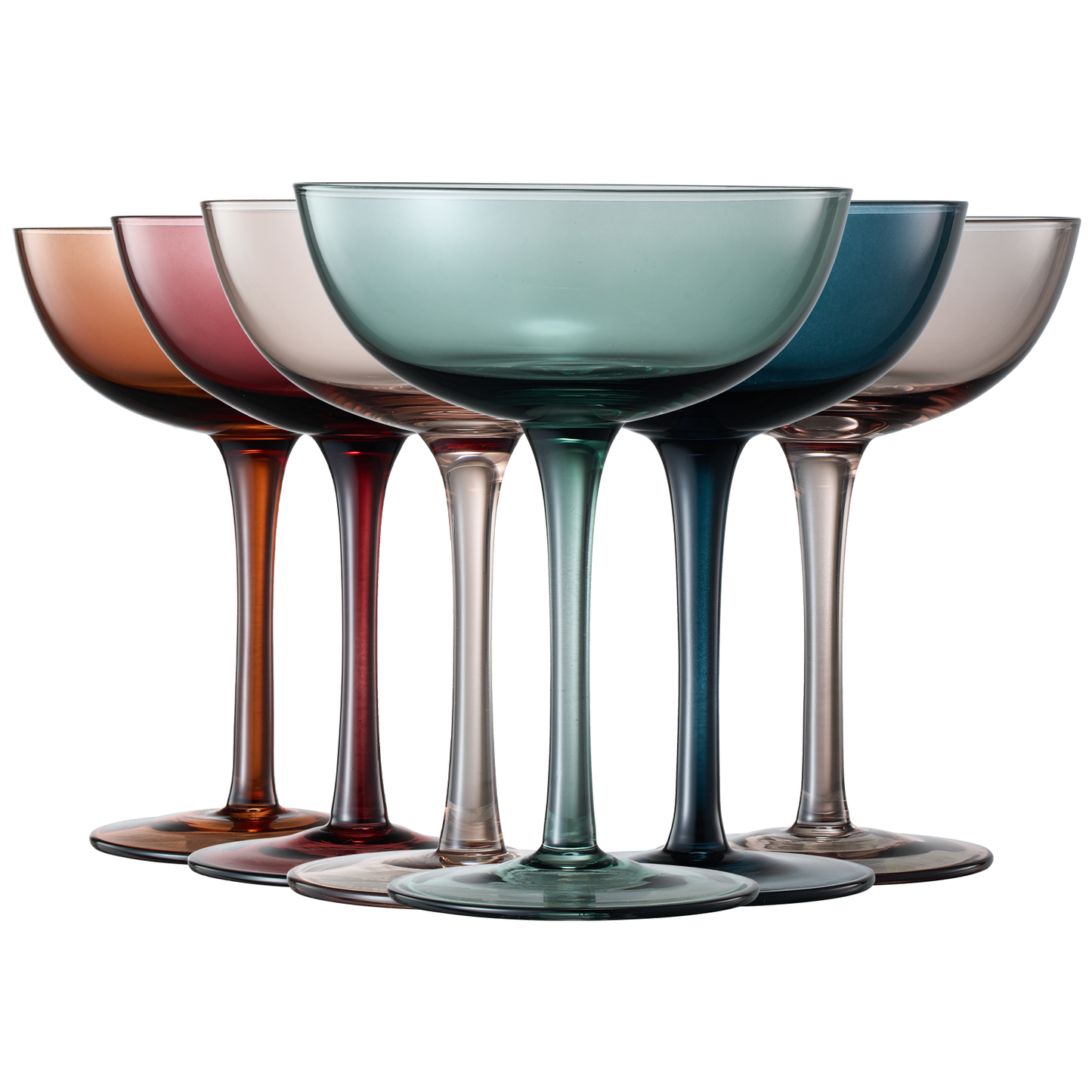 Cocktail & Champagne Coupe Glasses Coupe Cocktail Glasses 7 oz | Set of 6 | Pastel Colored Crystal Cocktail Glassware for Champagne, Martini, Manhattan Goblet Cocktails, Glassware - Luxury Gift Box