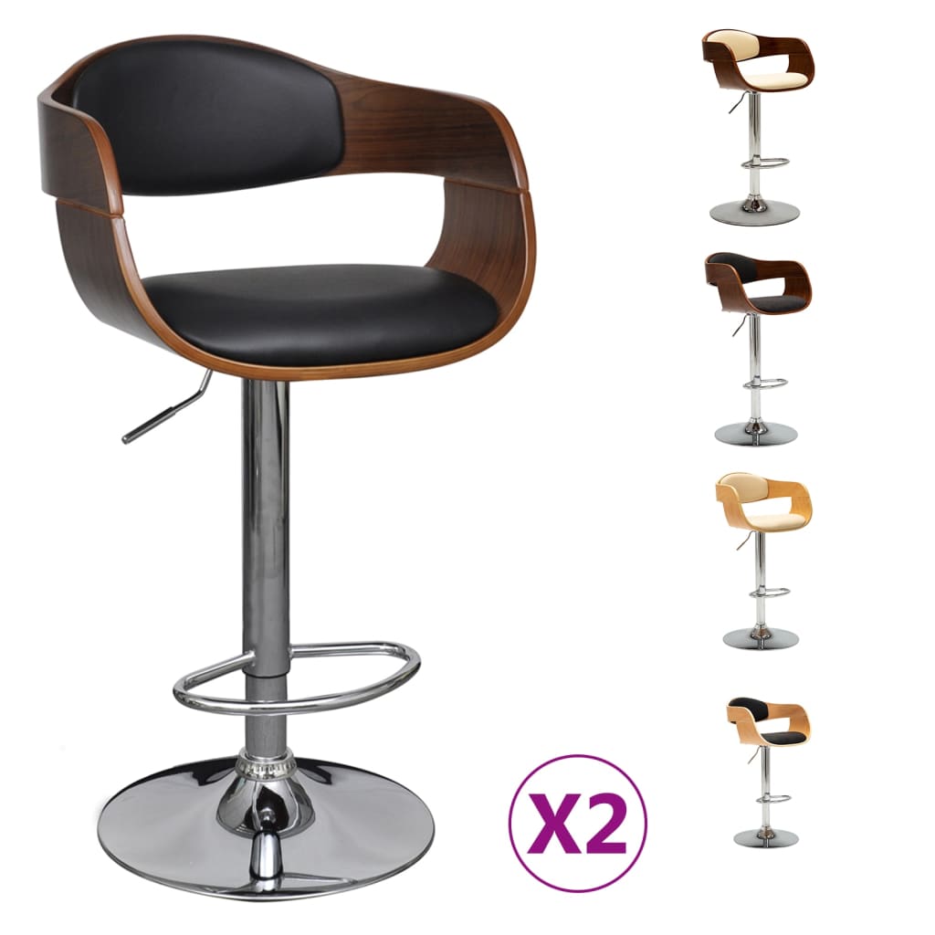 vidaXL Solid Bent Wood Bar Stool Faux Leather Bar Counter Seating Multi Colors