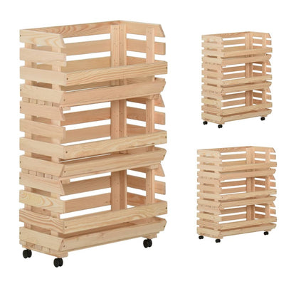 vidaXL Kitchen Cart Vegetable Storage Basket Rolling Cart Solid Wood Pine